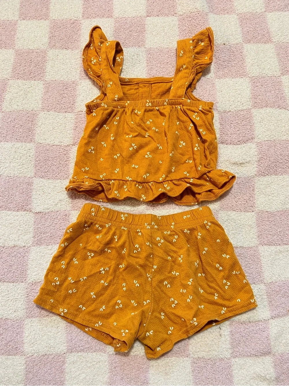 Carter's Mustard Floral Ribbed Tank & Shorts Set
